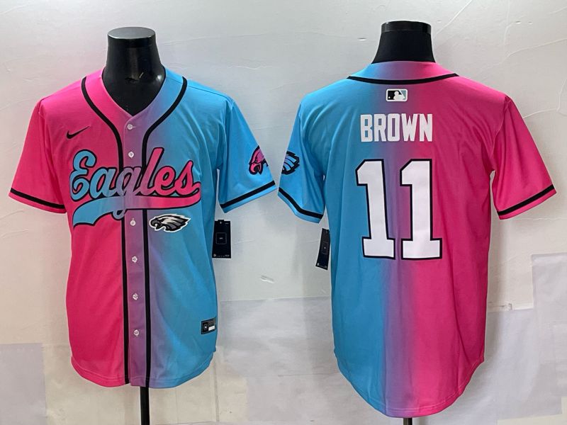 Men 2025 Philadelphia Eagles 11 Brown Blue pink Nike Limited NFL Jersey style 011